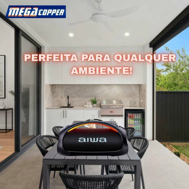 Boombox Aiwa AWS 544BT com conectividade Bluetooth e entrada USB.