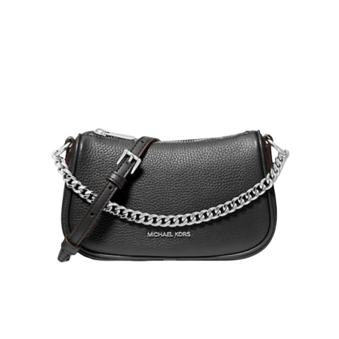Bolsa Carmela Small Crossbody Michael Kors – Couro Preto com Corrente Prata - comprar online