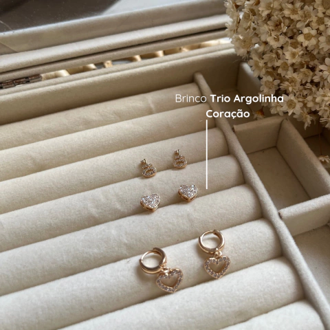 Brinco Trio Argolinha Coração