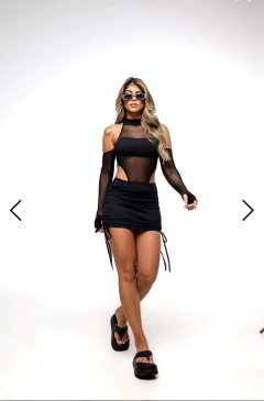 Body de top tule e manga - Dani moda feminina