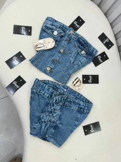 Cropped jeans de botão