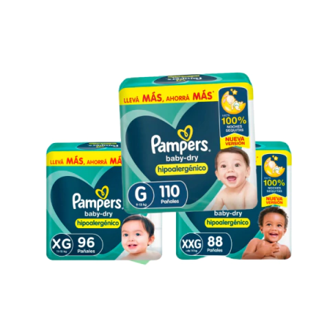 Pampers baby dry hipoalergénico Gx110/XGx96/XXGx88 - comprar online