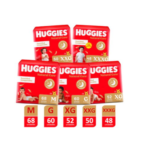 Huggies Natural Care Mx68/Gx60/XGx52/XXGx50/XXXGx48 - comprar online