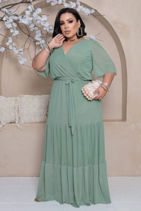 Vestido Rafaela Liso Longo Plus Size