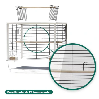 Jaula Para Aves Transparente Con Perchas Y Comederos Blanca