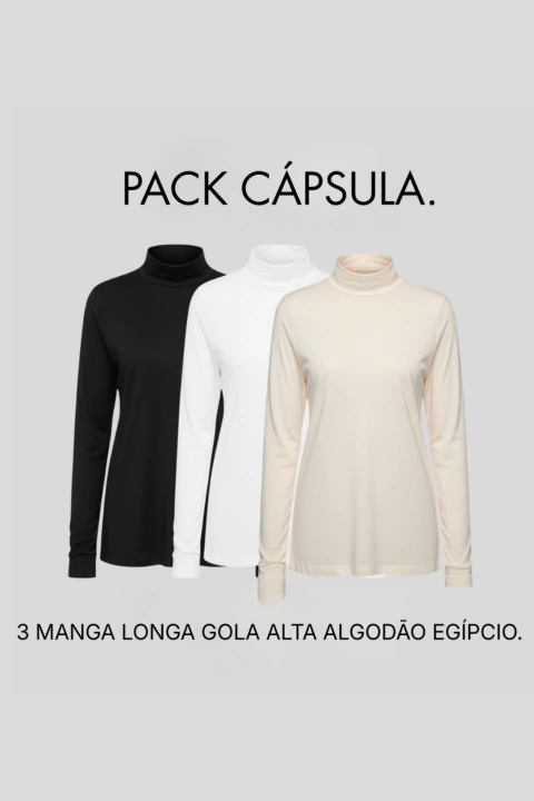 PACK 3 MANGA LONGA GOLA ALTA ALGODÃO EGÍPCIO.