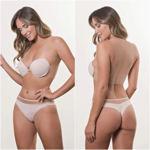 Conjunto em Poliamida Sutiã com Tule Ilusion nas Costas Calcinha Fio Duplo - comprar online