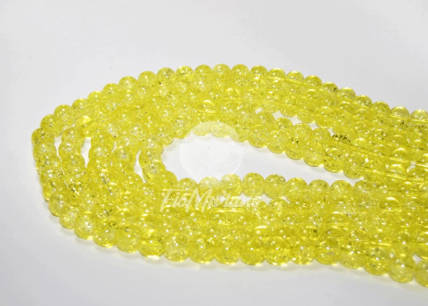 Fio de Murano Craquelado Bola 8mm - Amarelo Claro Translúcido