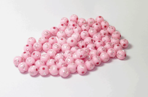 Bola com Cruz 8mm - Rosa Claro com Prata