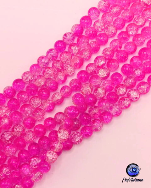 Fio Murano Craquelado Bola 10mm - Rosa com Cristal - comprar online