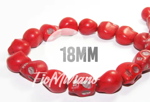 Fio de Caveira de Pedra 18mm - Vermelho