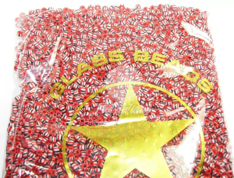 Missangão Rajada 6/0 - Vermelho com Preto e Branco