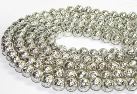 Fio de Pedra Vulcânica Metalizada 8mm - Prata