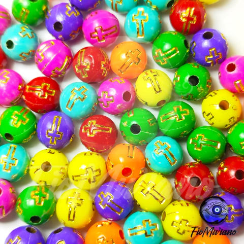 Bola com Cruz 8mm - Colorido com Dourado