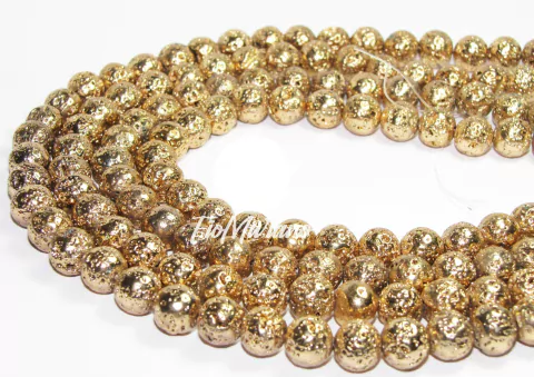 Fio de Pedra Vulcânica Metalizada 8mm - Dourado - comprar online