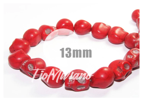 Fio de Caveira de Pedra 13mm - Vermelho