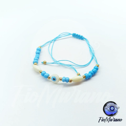 Olho Grego Branco com Azul Turquesa + Pingentes