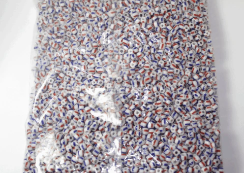 Missangão 6/0 Rajado - Branco com Azul Royal e Vermelho - comprar online