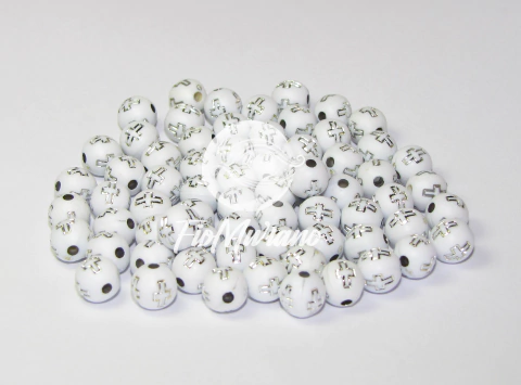 Bola com Cruz 8mm - Branco com Prata