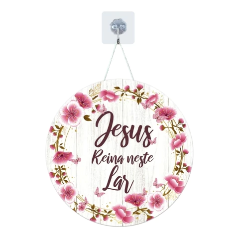 Placa Decorativa Porta MDF Adesivado Redonda Frases Cristãs 25cm - loja online