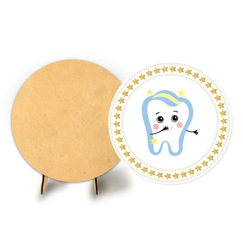 Imagem do Painel Festa Redondo Veste Fácil C/ Elástico 50cm Meu primeiro Dentinho + Suporte MDF