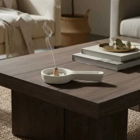 Sahumador y porta sahumerio - Blanco c/ flor.