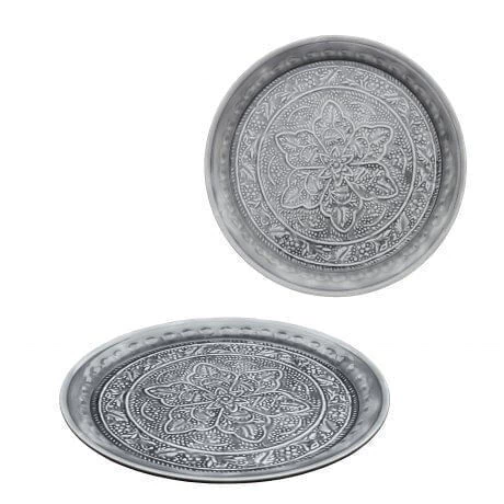 Bandeja de metal 42 cm gris diseño flor
