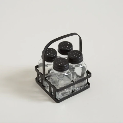 Set x4 especieros en rack de metal negro 10,5x 10,5x 16cm