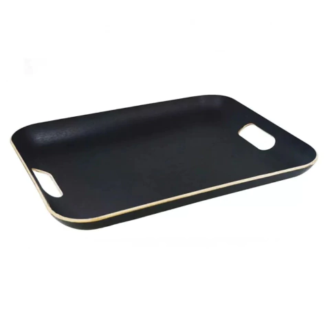 Bandeja rectangular madera negra c/ asa 45x36x4.5 cm