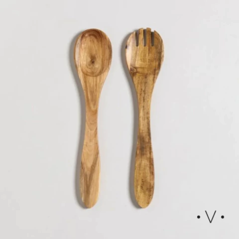 Set cubiertos para ensalada madera acacia 28 cm