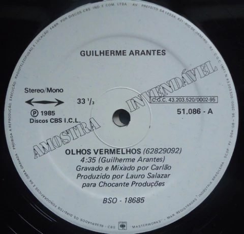 Lp Vinil Guilherme Arantes Olhos Vermelhos 1984 Promo