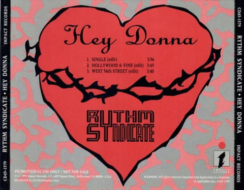 Cd Single Promo Rythm Syndicate Hey Donna Ed. Usa Raro