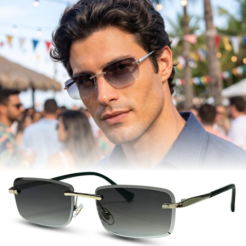 Óculos de sol Monza Prata Lente Fumê degrade Masculino Tratamento UV400
