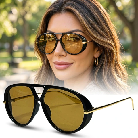 Óculos de sol Capri Preto lente Marrom Feminino - UV400