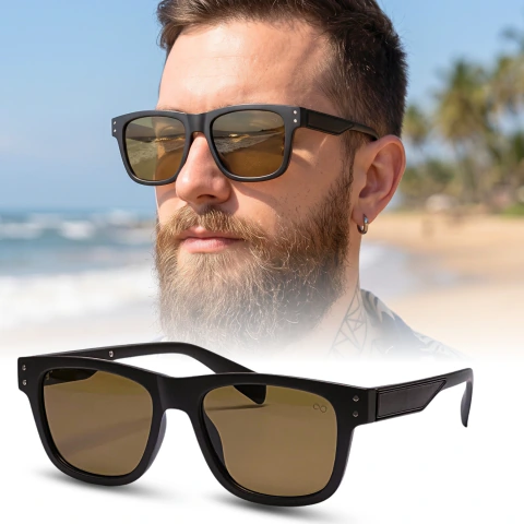 Óculos de sol Meta Marrom Fosco Masculino Tratamento UV400