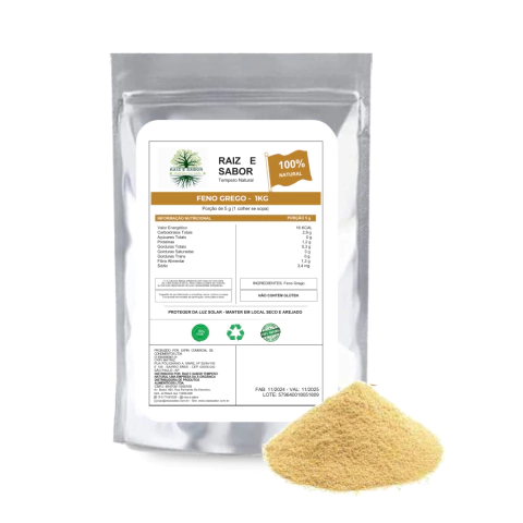 Feno Grego em pó 1kg, Raiz e Sabor Tempero Natural