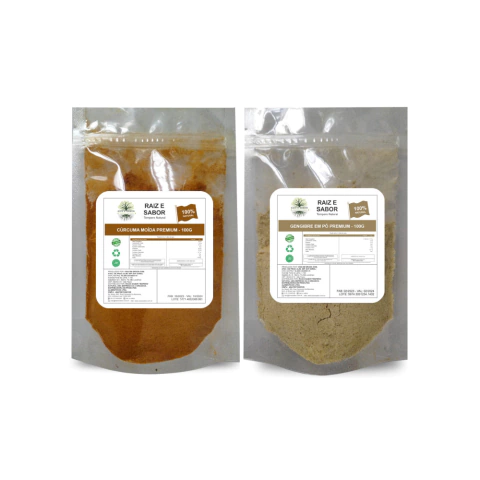 Kit: Cúrcuma em pó 100g + Gengibre em pó 100g Raiz e Sabor