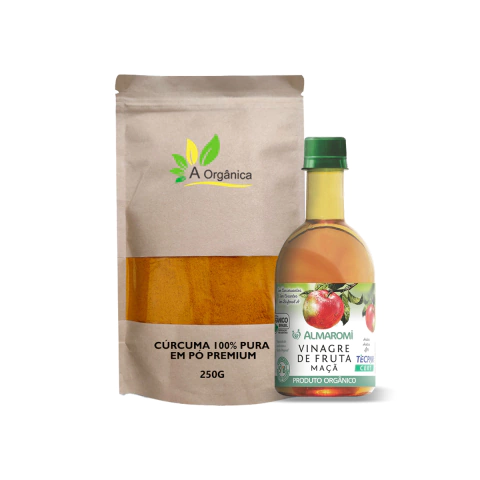 Kit: Cúrcuma pura em pó 250g mais Vinagre de maçã organico
