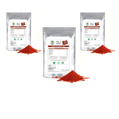 Kit 3 Paprica Defumada 500g, Raiz e Sabor Tempero Natural