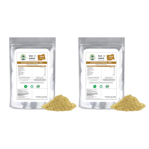 Gengibre em pó 500g, Raiz e Sabor Tempero Natural, kit com 2