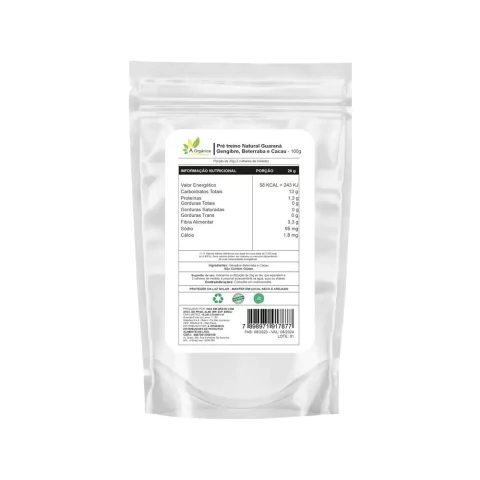 Pré treino Natural Guaraná, Gengibre, Beterraba e Cacau 100g