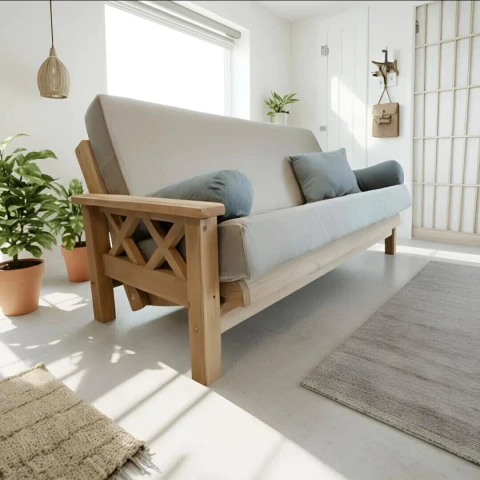 Futon 3 Cuerpos - Colchon de placa en chenille plain funda con cierre lavable - comprar online