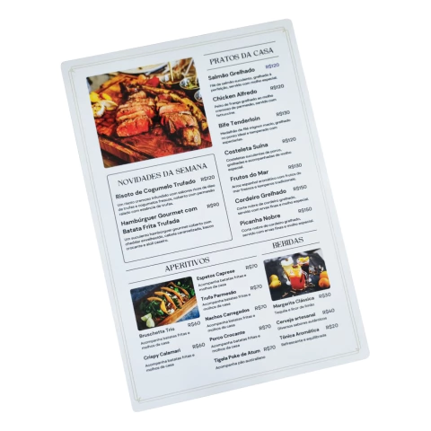 Cardápios Personalizado PVC Laminado Frente e Verso 4X4 - Tamanho A4 e A3