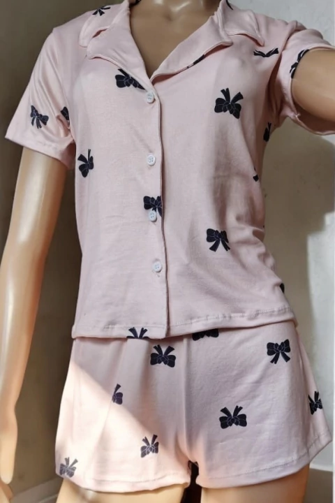 Pijama Camisero Rosa con Moños - comprar online