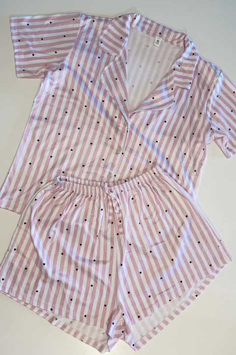 Pijama Camisero Rayas y Corazones - comprar online