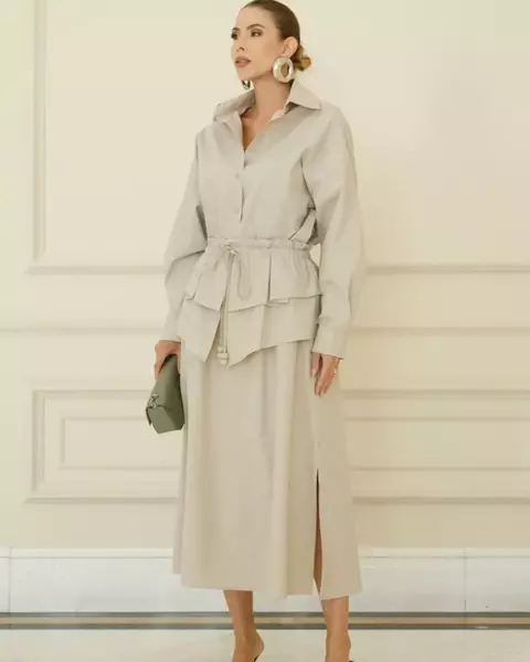 SAIA MIDI COM PEPLUM TRICOLINE