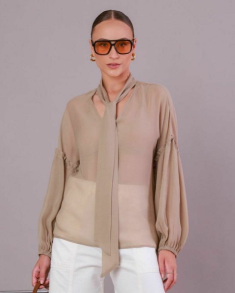 BLUSA CHIFFON DE CREPE C/ BABADO - comprar online