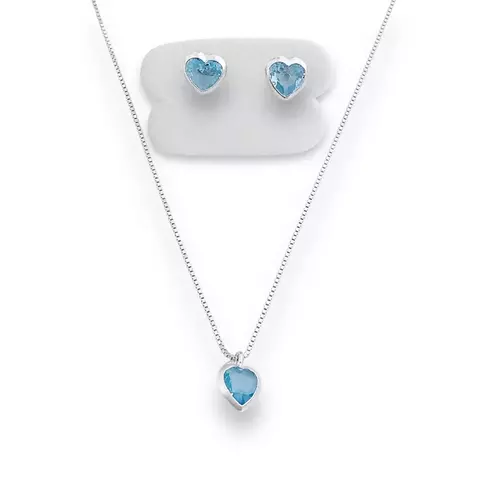 Conjunto em prata 925 em zircônia coração