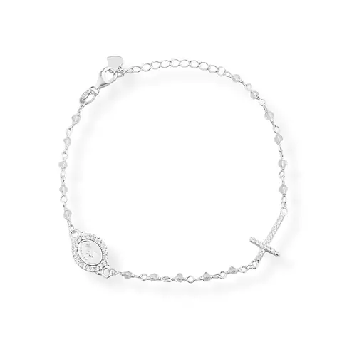 Pulseira Virgem Maria com Zirconias e Cruz