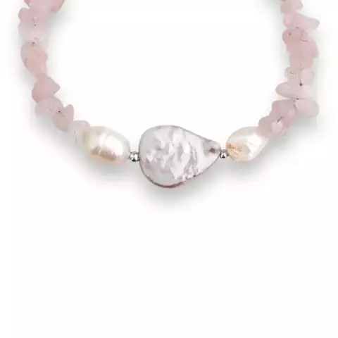 Pulseira de Quartzo Rosa e Pérola Biwa